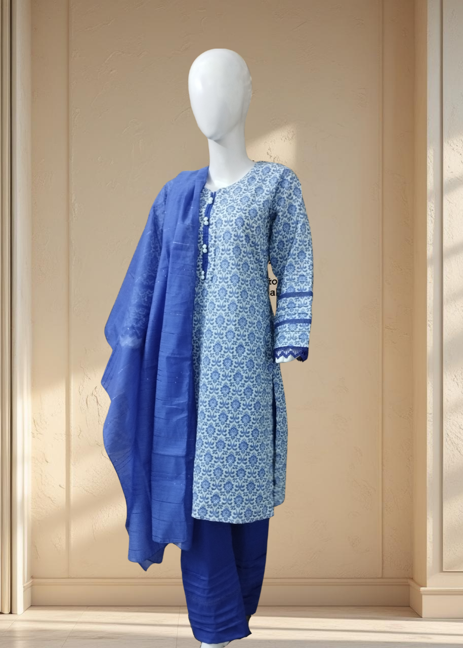 Bloom 03 – 3PC Digital Printed Lawn Suit with Matching Lace & Plain Dupatta | Qasrelibas