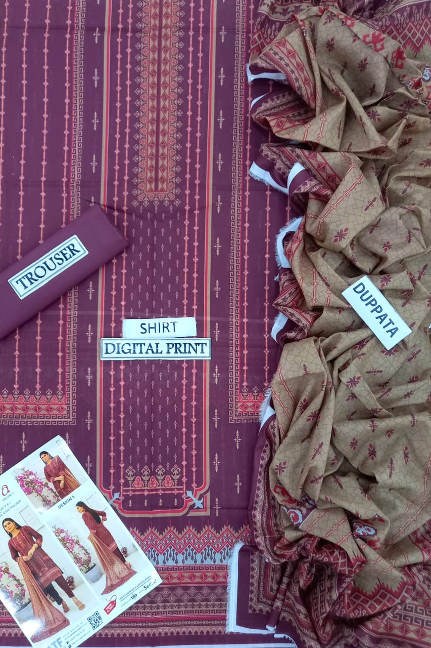 Bareera D1 Digital Printed Unstitched 3PC Lawn Suit with Dupatta – Qasrelibas