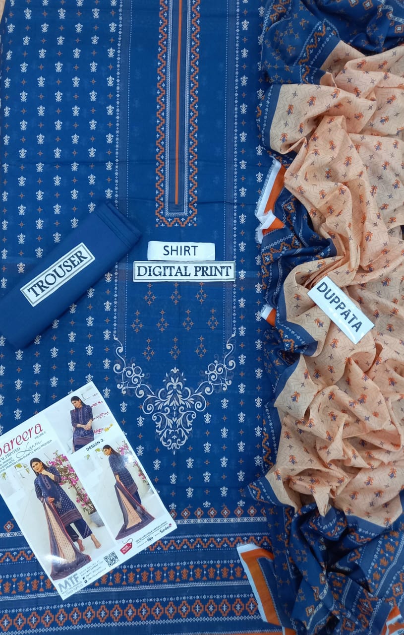 Bareera D2 Digital Printed Unstitched 3PC Lawn Suit with Dupatta – Qasrelibas