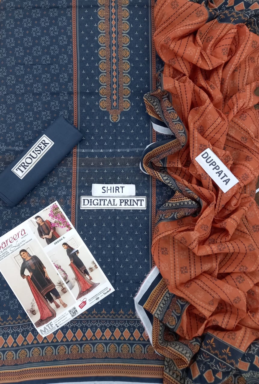 Bareera D5 Digital Printed Unstitched 3PC Lawn Suit with Dupatta – Qasrelibas