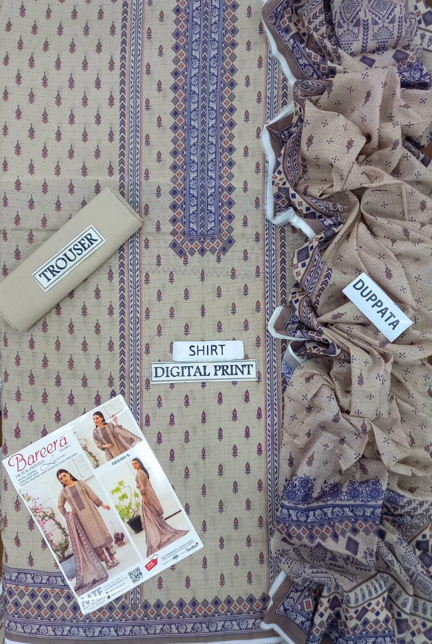 Bareera D6 Digital Printed Unstitched 3PC Lawn Suit with Dupatta – Qasrelibas