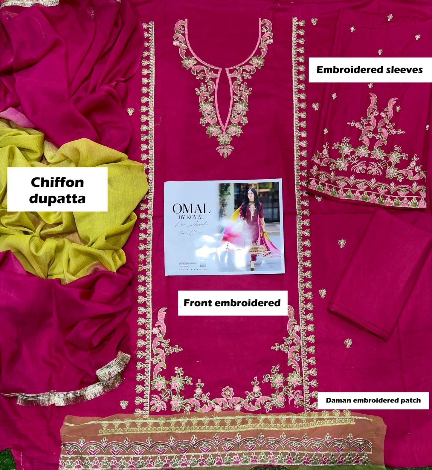 Embroidered Unstitched 3PC Lawn Suit with Tie & Dye Chiffon Dupatta – Qasrelibas