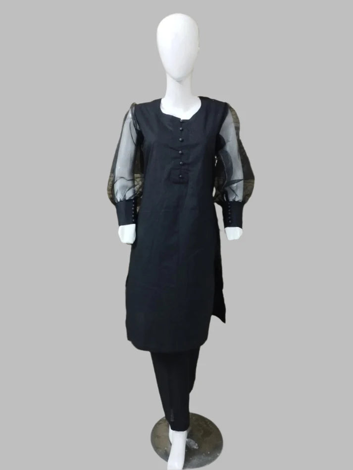 Breeze 04 – 2PC Lawn Suit with Organza Puff Sleeves & Button Detailing | Qasrelibas