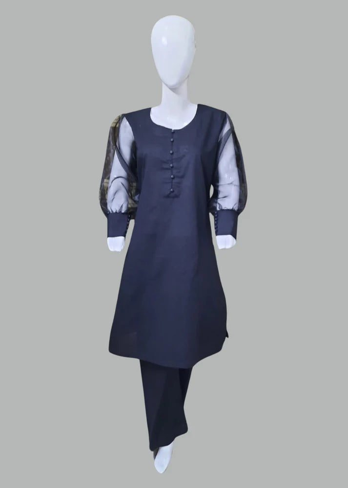 Breeze 04 – 2PC Lawn Suit with Organza Puff Sleeves & Button Detailing | Qasrelibas