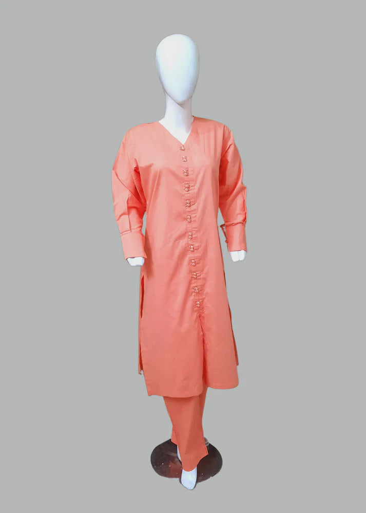 Breeze 09 – 2PC Lawn Suit with Long Open Shirt, Cuff Sleeves & Button Detailing | Qasrelibas