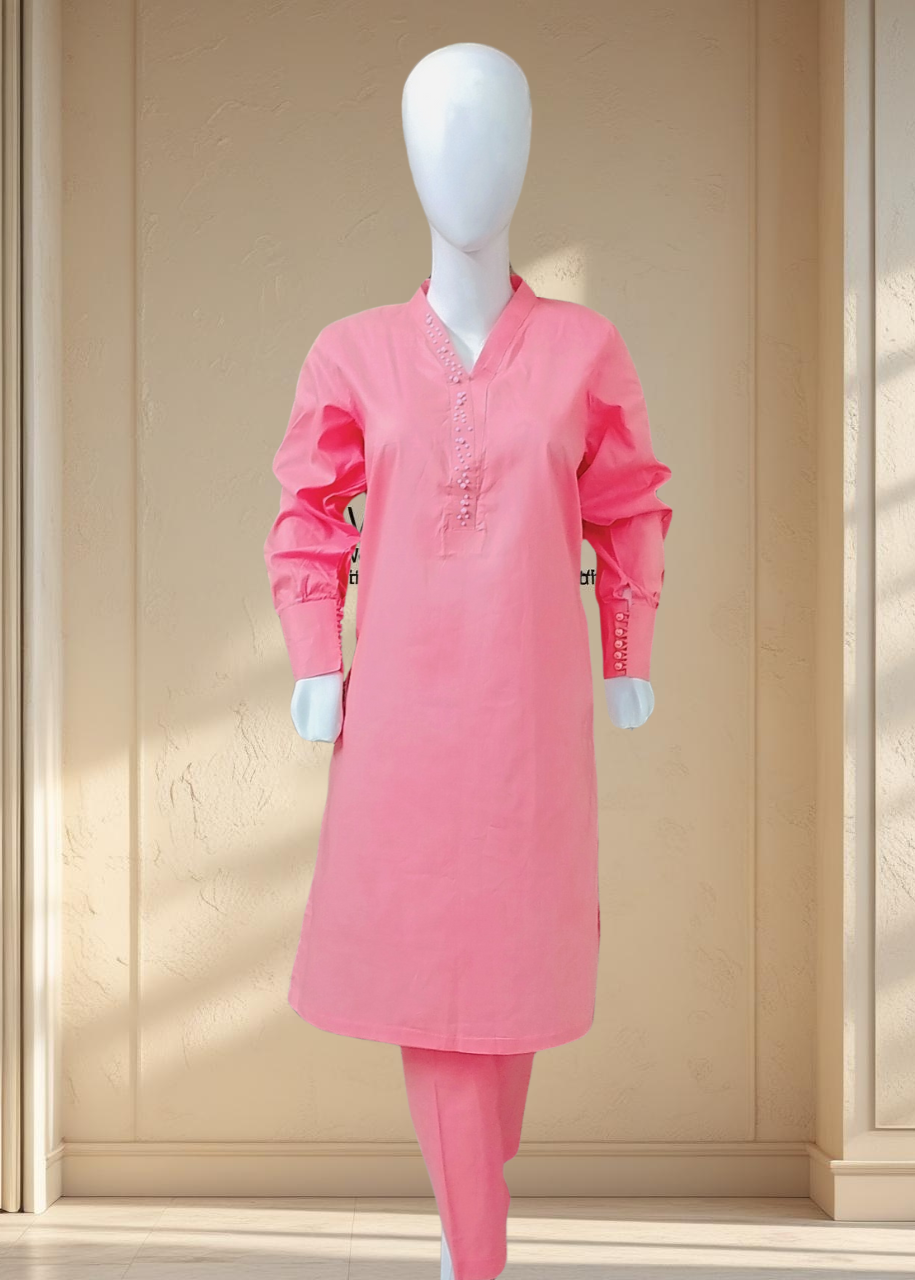 Breeze 02 – Stitched 2PC Lawn Suit with Pearl Neckline & Cuff Sleeves | Qasrelibas