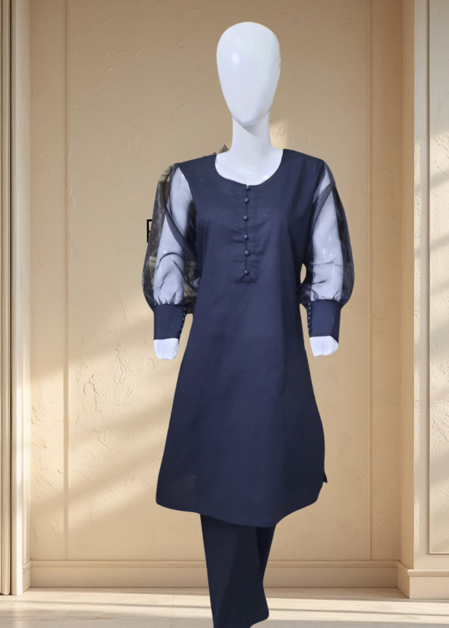 Breeze 04 – 2PC Lawn Suit with Organza Puff Sleeves & Button Detailing | Qasrelibas