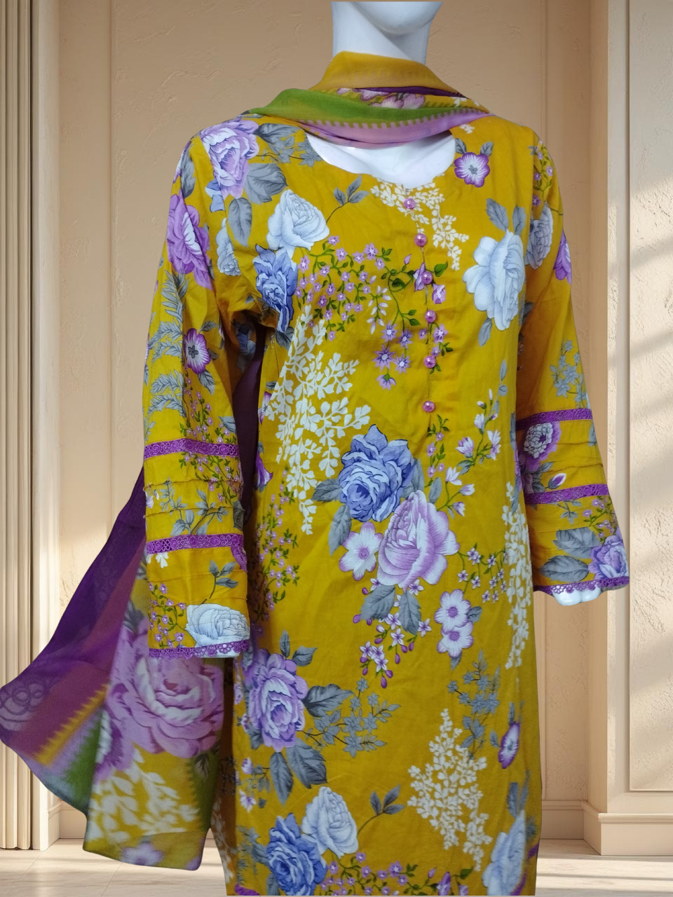 Bloom 01 – Elegant 3PC Printed Lawn Suit with Matching Lace Detailing