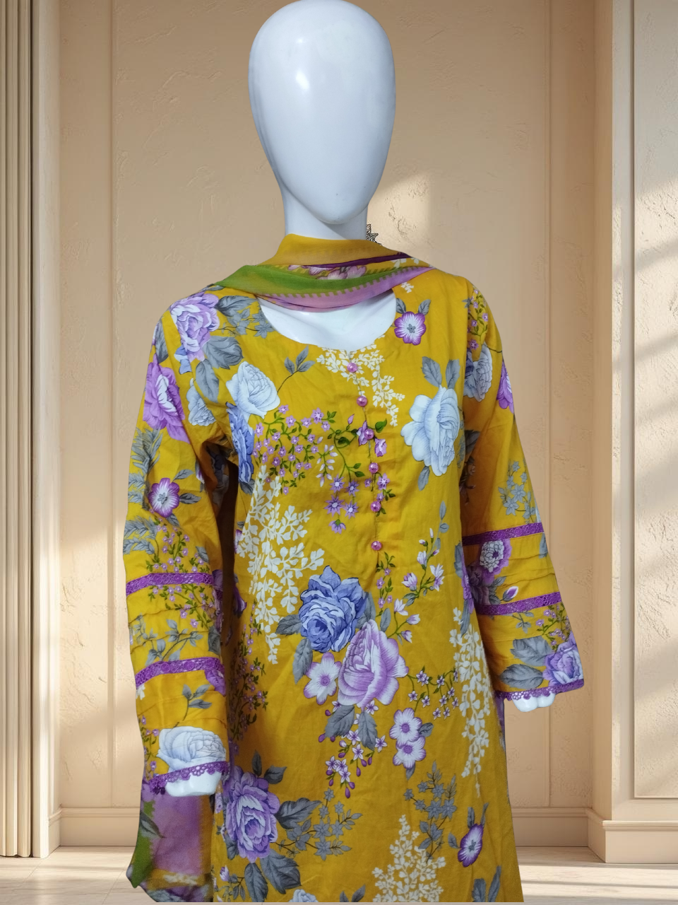 Bloom 01 – Elegant 3PC Printed Lawn Suit with Matching Lace Detailing