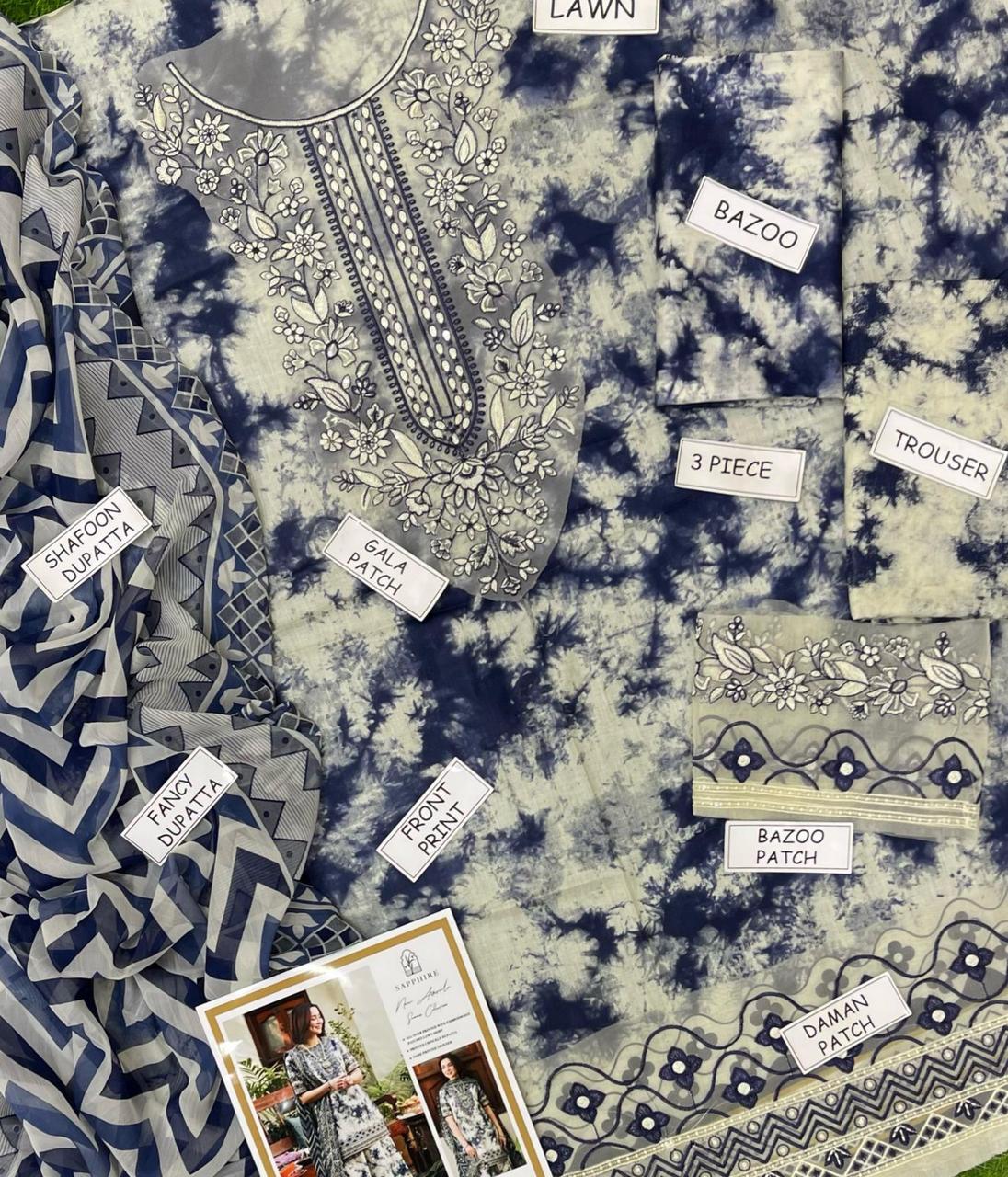 Digital Printed & Embroidered Unstitched 3PC Lawn Suit with Chiffon Dupatta – Qasrelibas