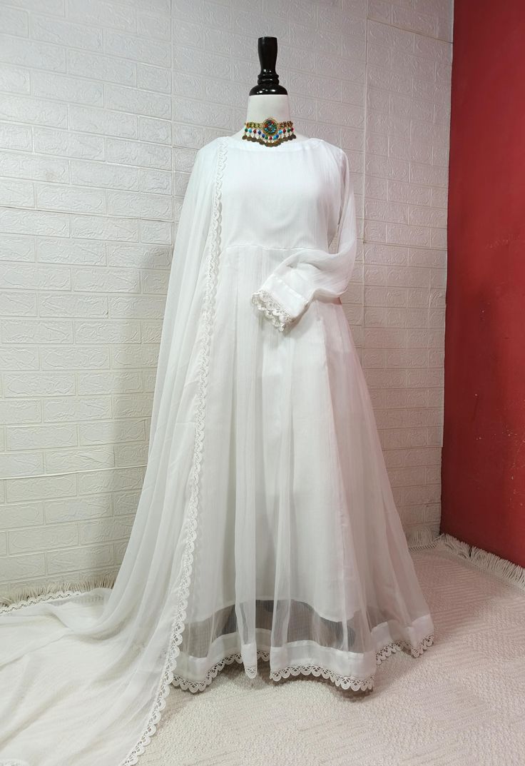 Grace 02 – 3PC Chiffon Frock Suit with Lace Trim & Dupatta | Qasrelibas