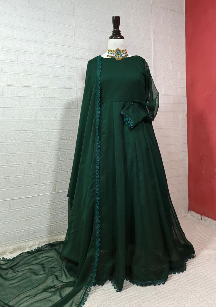 Grace 02 – 3PC Chiffon Frock Suit with Lace Trim & Dupatta | Qasrelibas