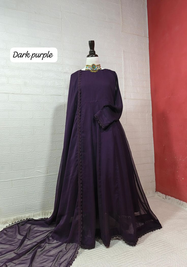 Grace 02 – 3PC Chiffon Frock Suit with Lace Trim & Dupatta | Qasrelibas