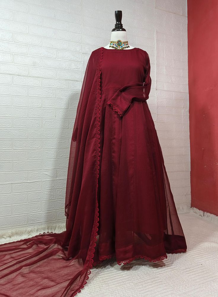 Grace 02 – 3PC Chiffon Frock Suit with Lace Trim & Dupatta | Qasrelibas