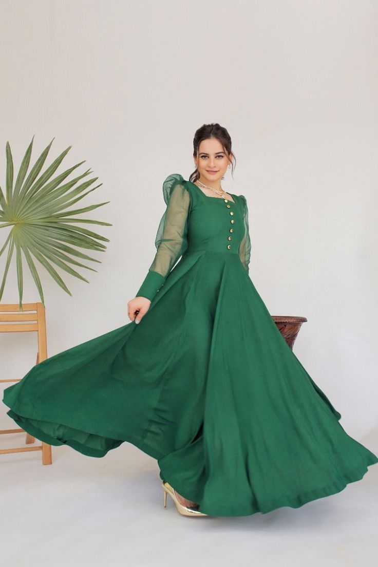 Grace 10 — 2PC Stitched Georgette Frock Set with Organza Puff Sleeves & Capri Trouser | Qasrelibas