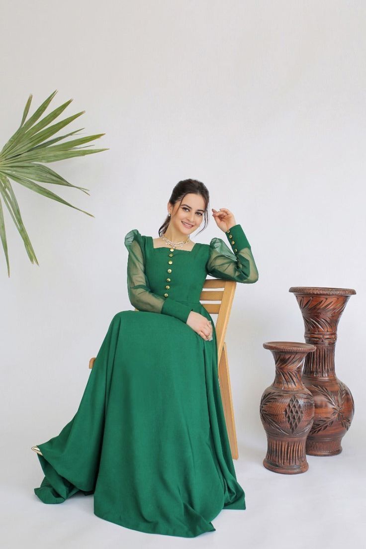 Grace 10 — 2PC Stitched Georgette Frock Set with Organza Puff Sleeves & Capri Trouser | Qasrelibas
