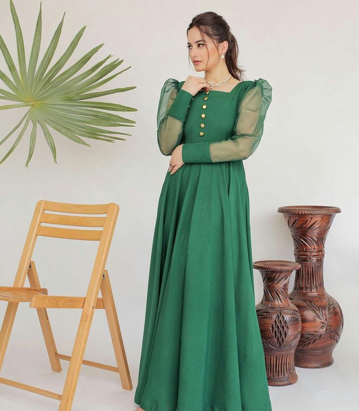 Grace 10 — 2PC Stitched Georgette Frock Set with Organza Puff Sleeves & Capri Trouser | Qasrelibas
