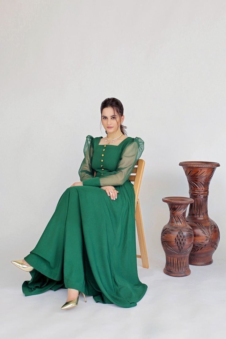 Grace 10 — 2PC Stitched Georgette Frock Set with Organza Puff Sleeves & Capri Trouser | Qasrelibas
