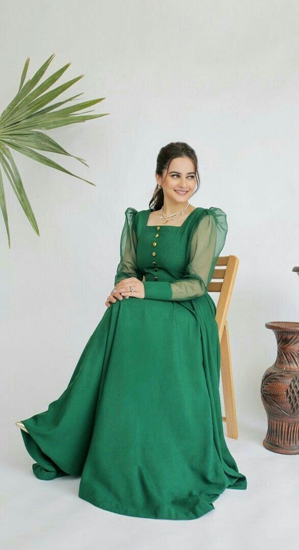 Grace 10 — 2PC Stitched Georgette Frock Set with Organza Puff Sleeves & Capri Trouser | Qasrelibas