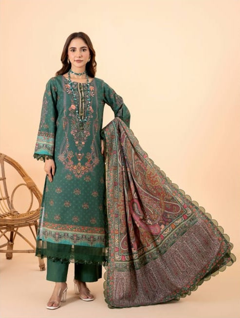 Digital Printed Khaddar Unstitched 3PC Suit with Dupatta – Clover | Qasrelibas