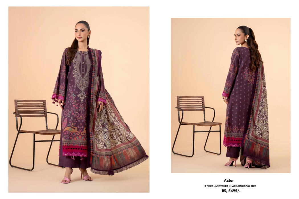 Digital Printed Khaddar Unstitched 3PC Suit with Dupatta – Aster | Qasrelibas