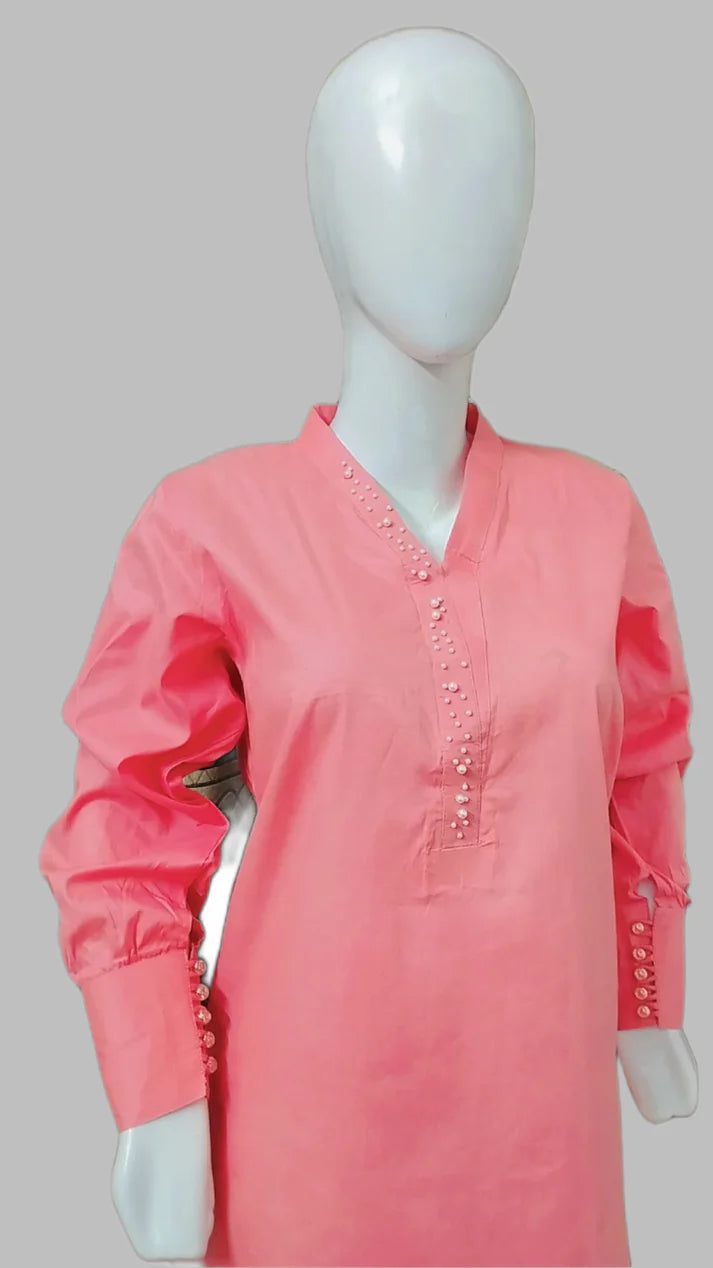 Breeze 02 – Stitched 2PC Lawn Suit with Pearl Neckline & Cuff Sleeves | Qasrelibas