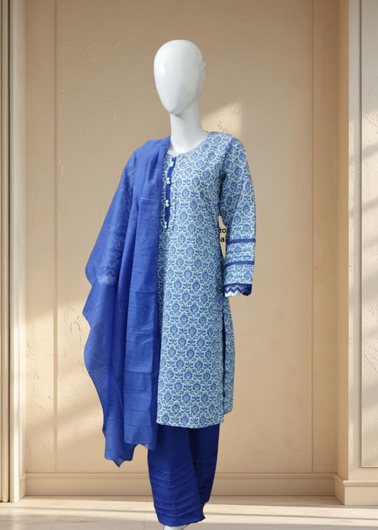 Bloom 03 – 3PC Digital Printed Lawn Suit with Matching Lace & Plain Dupatta | Qasrelibas