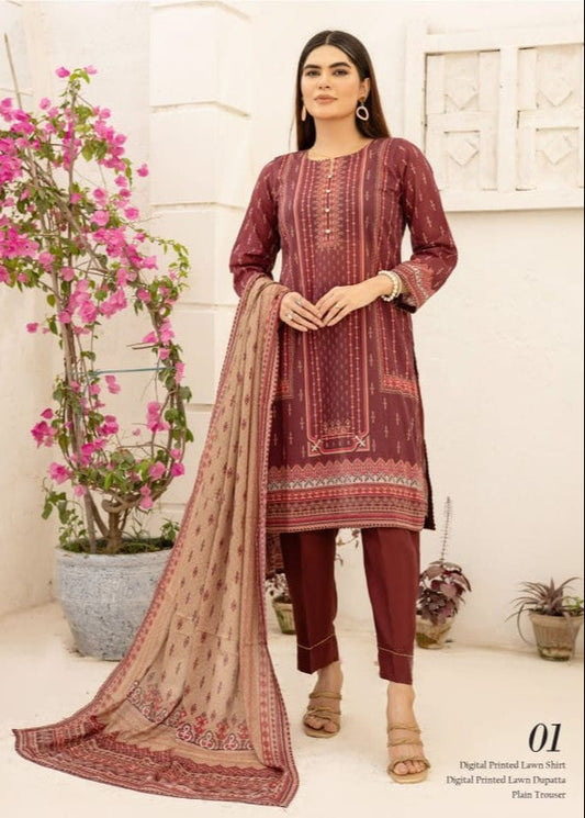 Bareera D1 Digital Printed Unstitched 3PC Lawn Suit with Dupatta – Qasrelibas