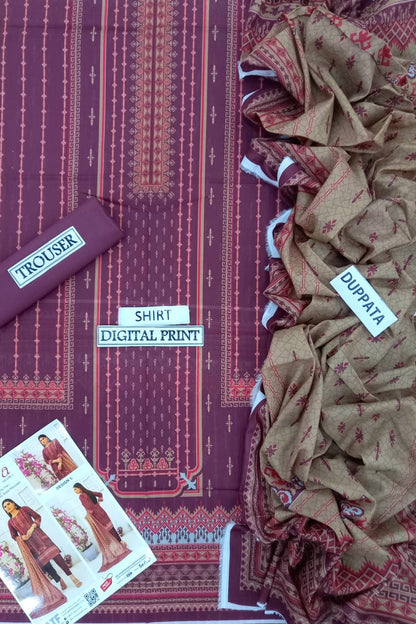 Bareera D1 Digital Printed Unstitched 3PC Lawn Suit with Dupatta – Qasrelibas