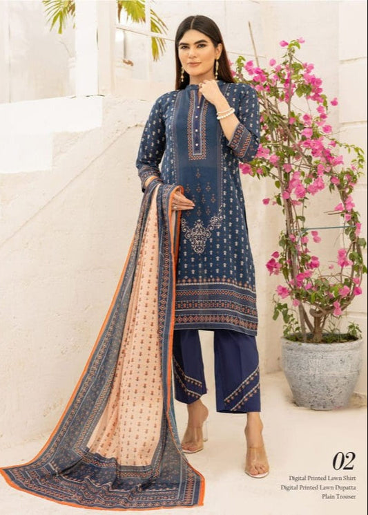 Bareera D2 Digital Printed Unstitched 3PC Lawn Suit with Dupatta – Qasrelibas