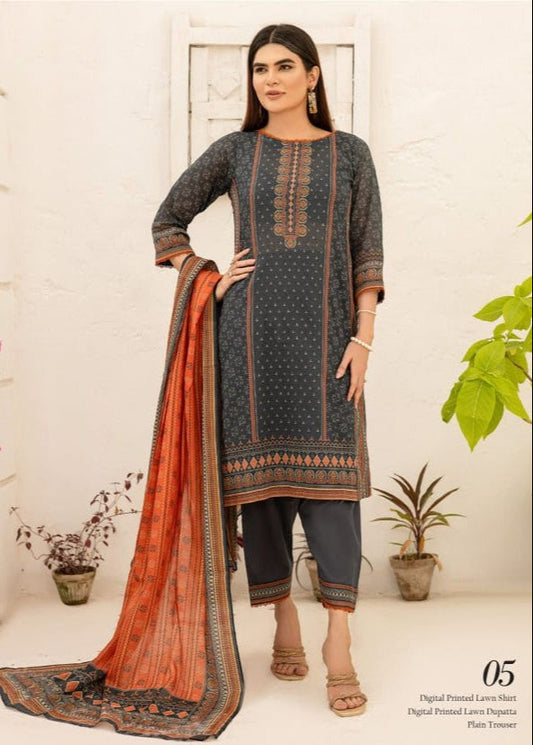 Bareera D5 Digital Printed Unstitched 3PC Lawn Suit with Dupatta – Qasrelibas