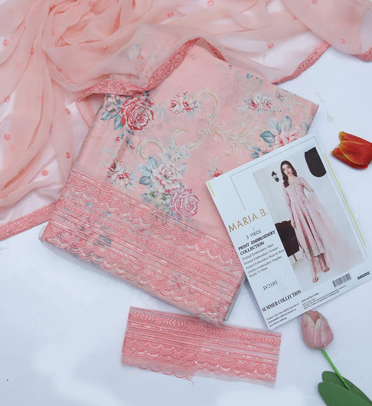 Digital Printed & Embroidered Unstitched 3PC Lawn Suit with Chiffon Dupatta – Qasrelibas