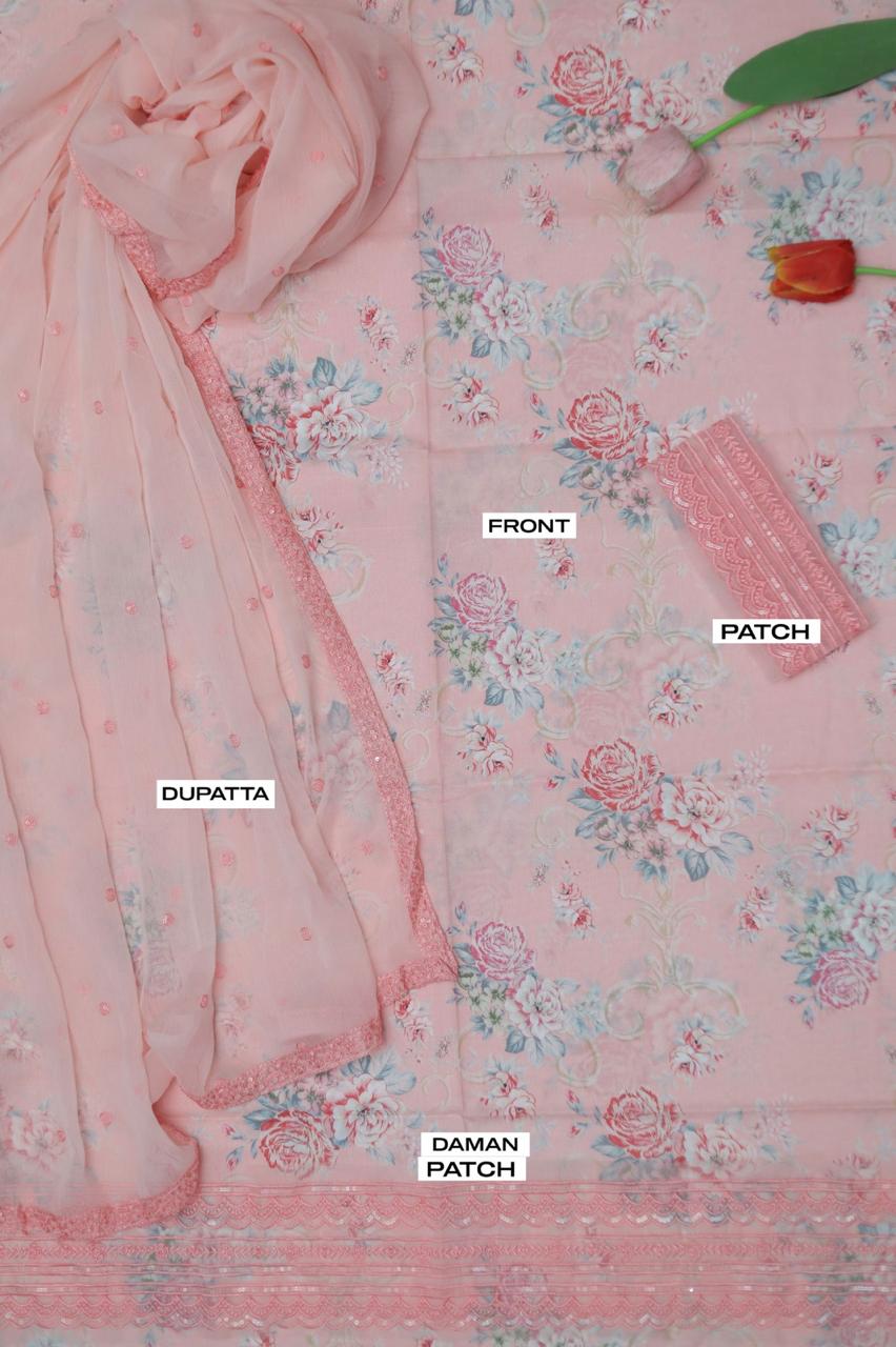Digital Printed & Embroidered Unstitched 3PC Lawn Suit with Chiffon Dupatta – Qasrelibas