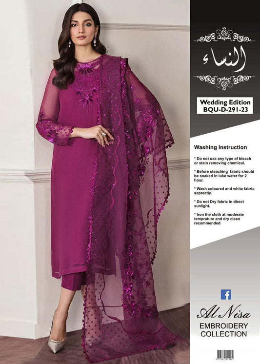 Embroidered Unstitched 3PC Chiffon Partywear Suit with Heavy Dupatta – Qasrelibas