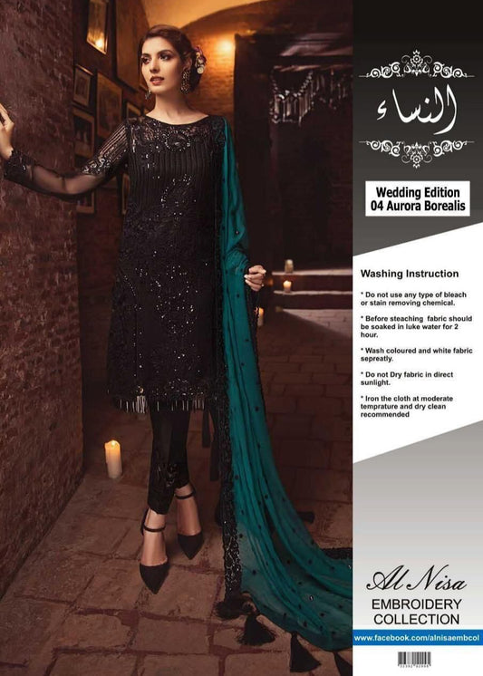 Embroidered Unstitched 3PC Chiffon Partywear Suit with Dupatta & Trouser Patch – Qasrelibas