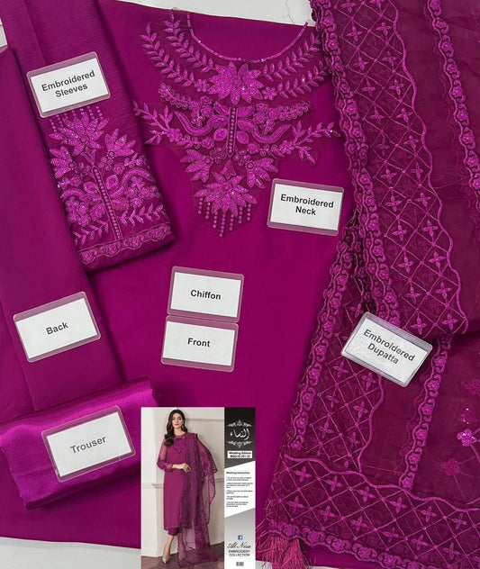 Embroidered Unstitched 3PC Chiffon Partywear Suit with Heavy Dupatta – Qasrelibas