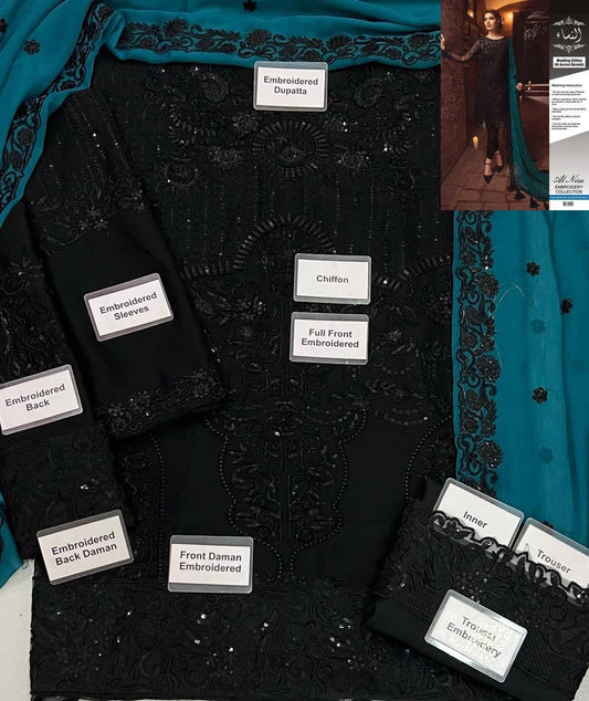 Embroidered Unstitched 3PC Chiffon Partywear Suit with Dupatta & Trouser Patch – Qasrelibas