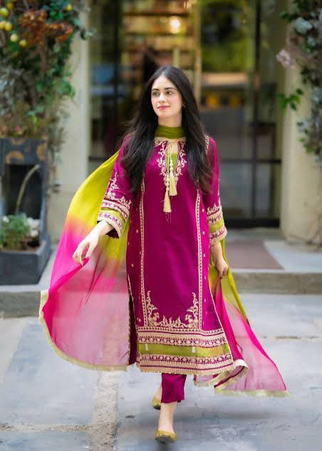 Embroidered Unstitched 3PC Lawn Suit with Tie & Dye Chiffon Dupatta – Qasrelibas