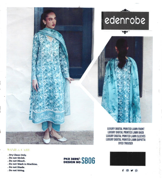 SB06 Digital Printed Unstitched 3PC Lawn Suit with Dupatta – Qasrelibas