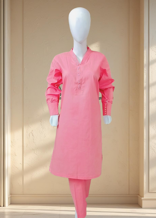 Breeze 02 – Stitched 2PC Lawn Suit with Pearl Neckline & Cuff Sleeves | Qasrelibas