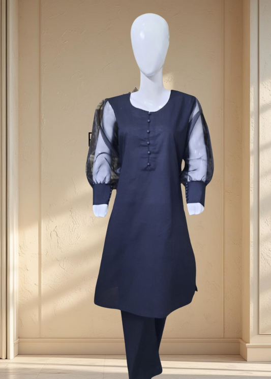 Breeze 04 – 2PC Lawn Suit with Organza Puff Sleeves & Button Detailing | Qasrelibas