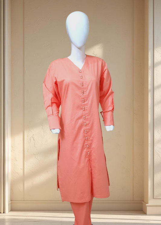 Breeze 09 – 2PC Lawn Suit with Long Open Shirt, Cuff Sleeves & Button Detailing | Qasrelibas