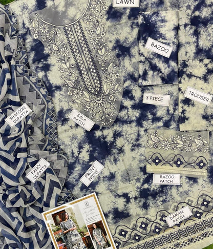 Digital Printed & Embroidered Unstitched 3PC Lawn Suit with Chiffon Dupatta – Qasrelibas