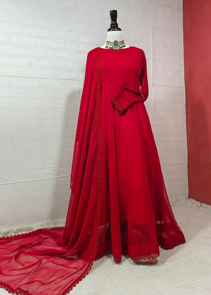 Grace 02 – 3PC Chiffon Frock Suit with Lace Trim & Dupatta | Qasrelibas