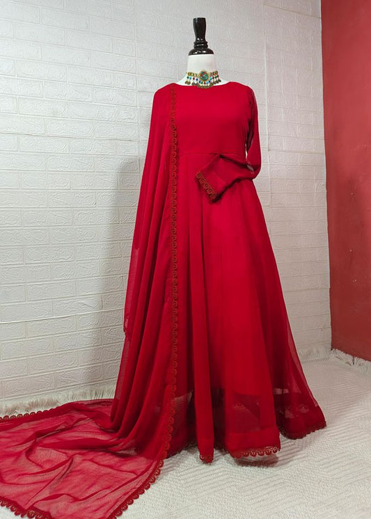 Grace 02 – 3PC Chiffon Frock Suit with Lace Trim & Dupatta | Qasrelibas