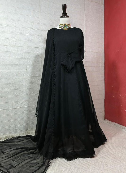 Grace 02 – 3PC Chiffon Frock Suit with Lace Trim & Dupatta | Qasrelibas