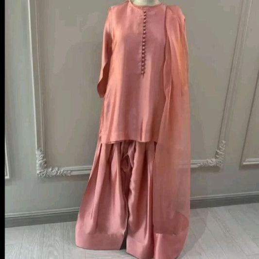 Grace 03 – 3PC Raw Silk Suit with Button Neckline & Organza Dupatta | Qasrelibas