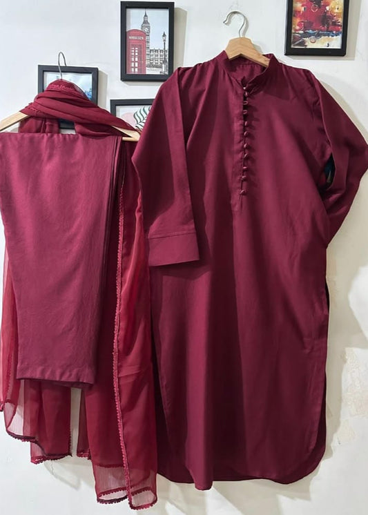 Breeze 13 – 3PC Lawn Suit with Button Neckline, Cuffed Sleeves & Lace Chiffon Dupatta | Qasrelibas