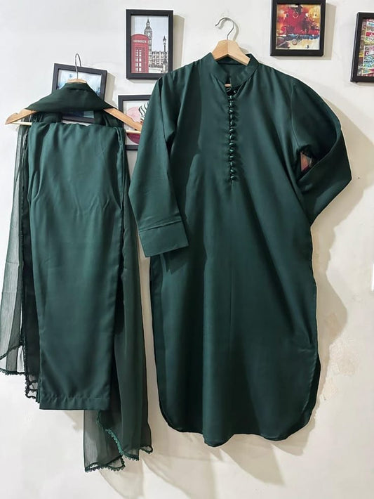 Breeze 13 – 3PC Lawn Suit with Button Neckline, Cuffed Sleeves & Lace Chiffon Dupatta | Qasrelibas