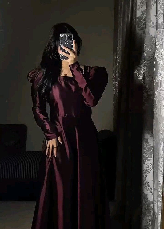 Grace 07 — 2PC Stitched Raw Silk Maxi Set with Puff Sleeves & Capri Trouser | Qasrelibas
